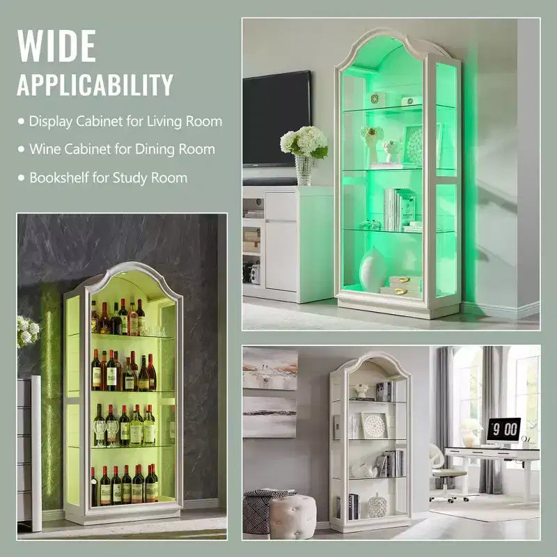 Garde-manger de cuisine voûté de 72 pouces, vitrine en verre à 4 niveaux avec 20 couleurs de lumières LED, étagère de présentation moderne pour salon