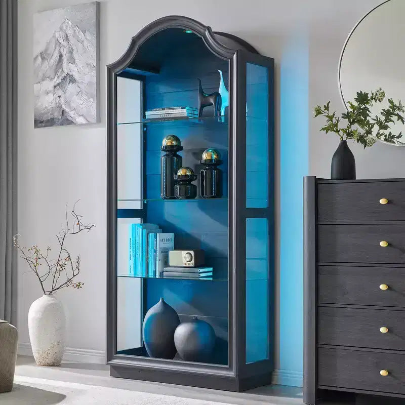 Garde-manger de cuisine voûté de 72 pouces, vitrine en verre à 4 niveaux avec 20 couleurs de lumières LED, étagère de présentation moderne pour salon