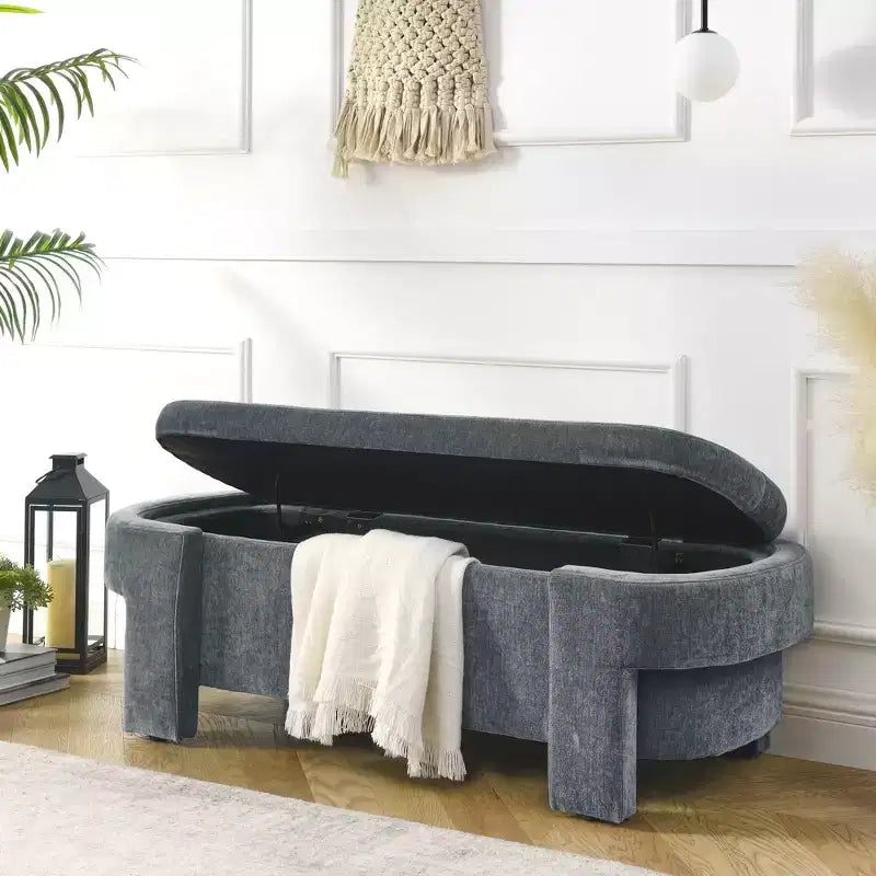 Banc en chenille avec grand espace de rangement pour le salon, l'entrée, la chambre, le couloir, l'appartement, le lounge, pouf rembourré
