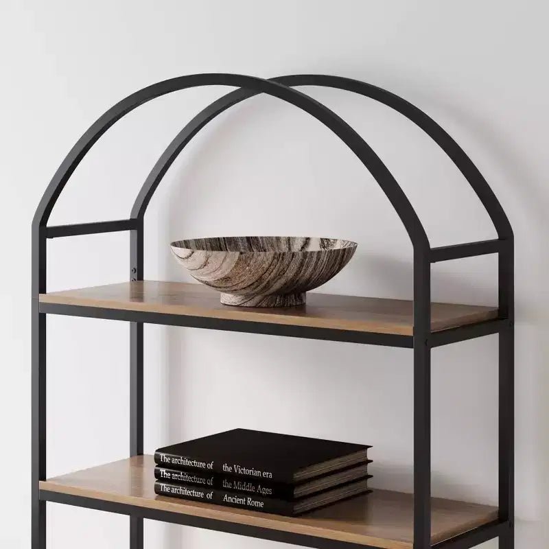 Étagère arche 5 niveaux en bois et métal, Chêne Recyclé/Noir Mat