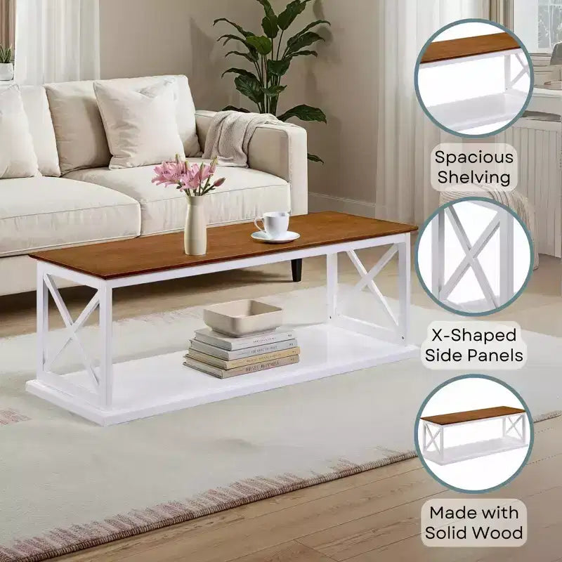 Table basse avec étagère Bois flotté/Blanc